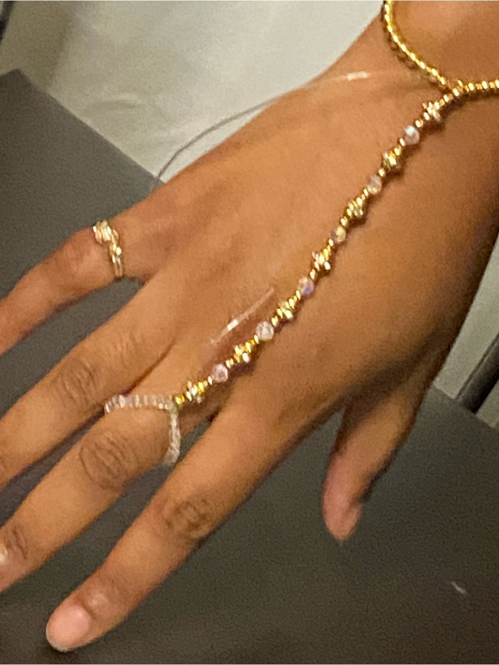 Gold and Crystal Hand Chain Bracelet - Elegant Women Jewelry